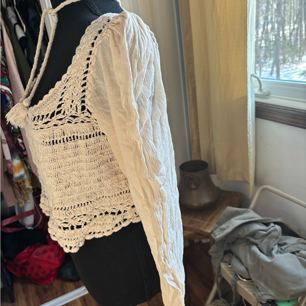 Cream Crochet Women Top